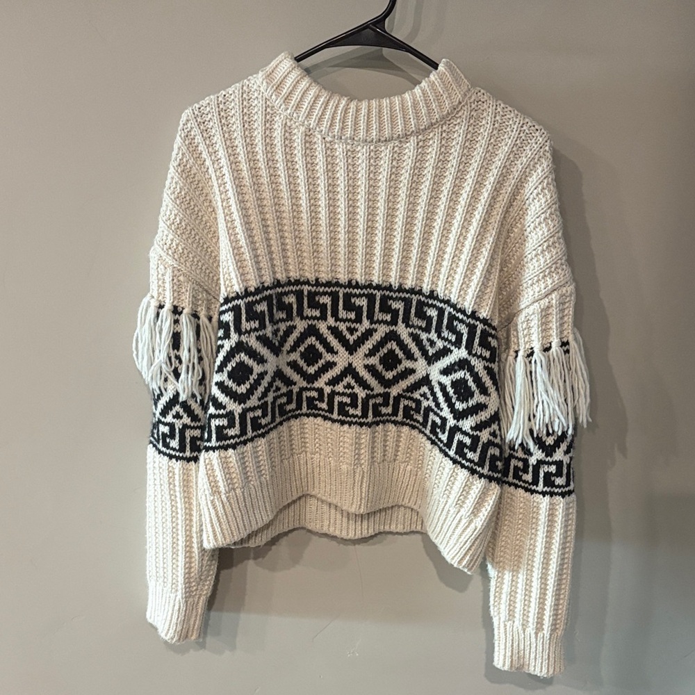 H&M fringe relaxed-fit chunky jacquard-knit women’s sweater